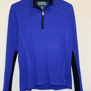Ralph Lauren 100% Cotton Active Royal Blue Thermal Knit Quarter Zip Arm Patch